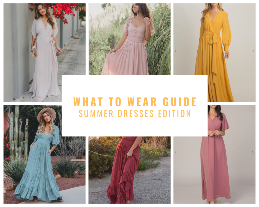 What to wear guide for women's summer dresses. Find the perfect dress for summer family photos or engagement photos. 