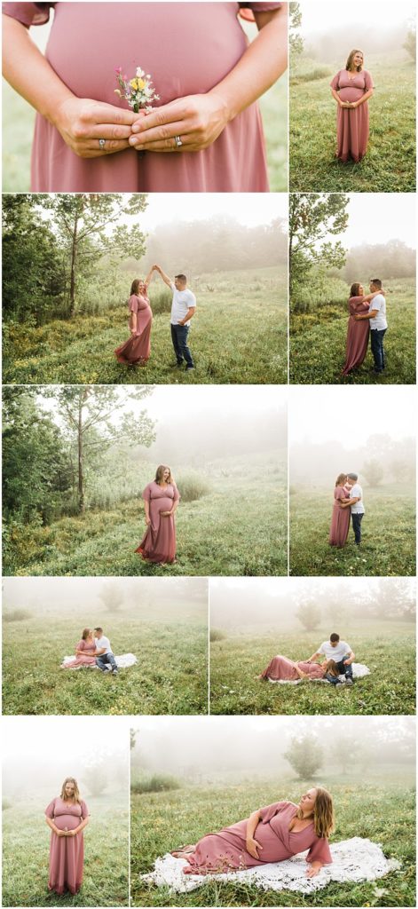 Summer baby girl Maternity session in the fog and wildflowers Sussex County New Jersey Maternity Photographer photos by Renee Ash photography Vernon NJ 