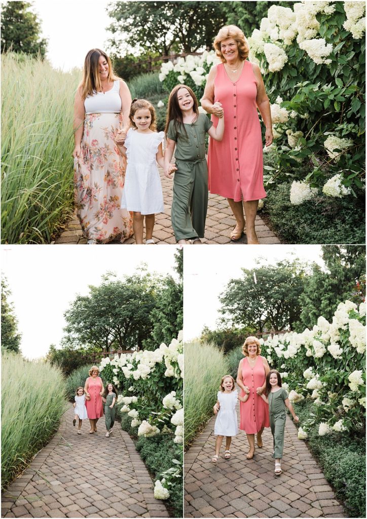 3 Generations Sibling Sisters with mom and grandma pictures at Grand Cascades at Crystal springs resort, shot by Renee Ash Photography, Sussex County NJ family Photographer