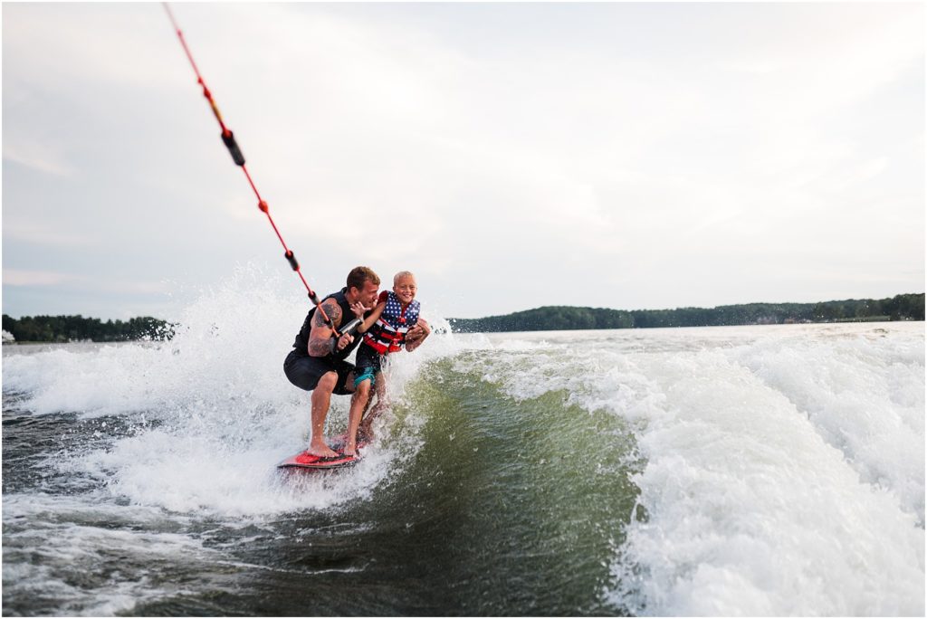 Smith mountain lake family photographer. SML Lake vacation by renee ash photography. Wakesurfing behind the Cobalt R5Surf