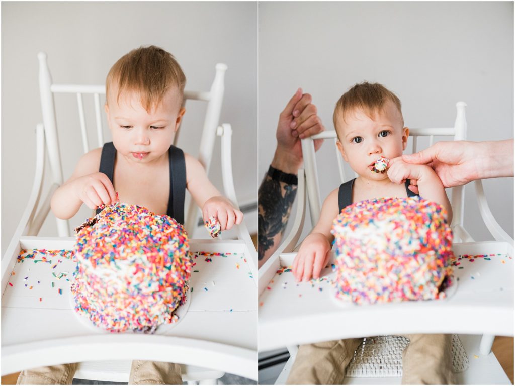 Cake smash birthday pictures at home. by Renee Ash New Jersey photographers