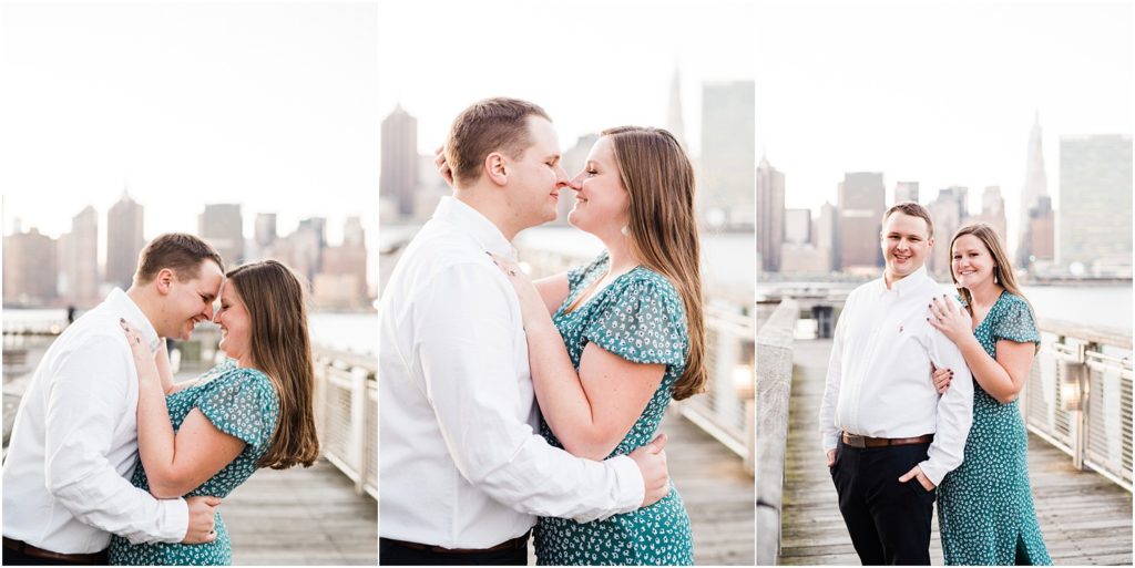 Romantic Engagement photos on the pier at Gantry Plaza State Park  in Queens NY. NYC engagement by Renee Ash Photography NJ wedding photographers