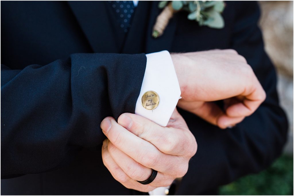 personalized cufflinks for the groom  Renee Ash Photography NJ wedding photographer