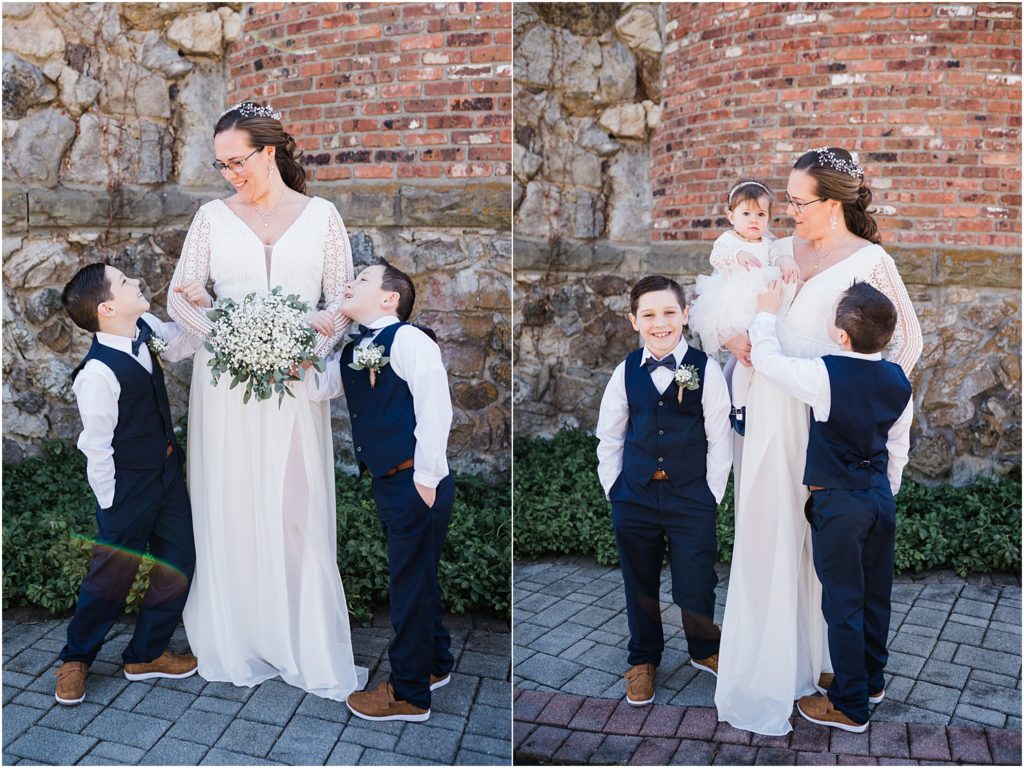 photos of the Bride with her children on her wedding day Renee Ash Photography NJ wedding photographer