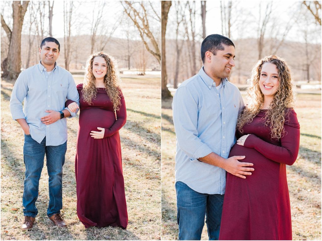 What to wear for Maternity Photos Burgundy maternity gown for pictures. Renee Ash Photography NJ Maternity photographer