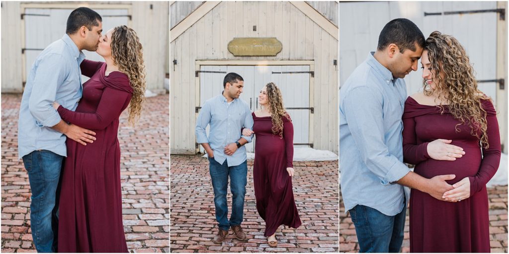 Burgundy maternity gown for pictures. Renee Ash Photography NJ Maternity photographer