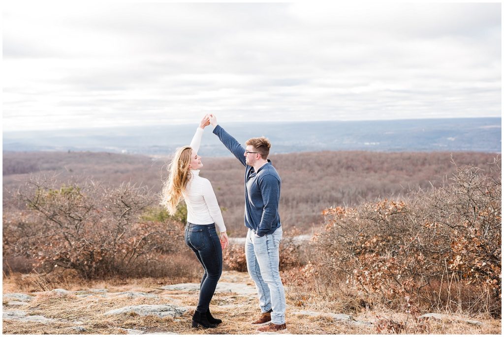 mountain top sunset adventure engagement photos at High Point State Park Engagement Sussex County NJ by Renee Ash Photography