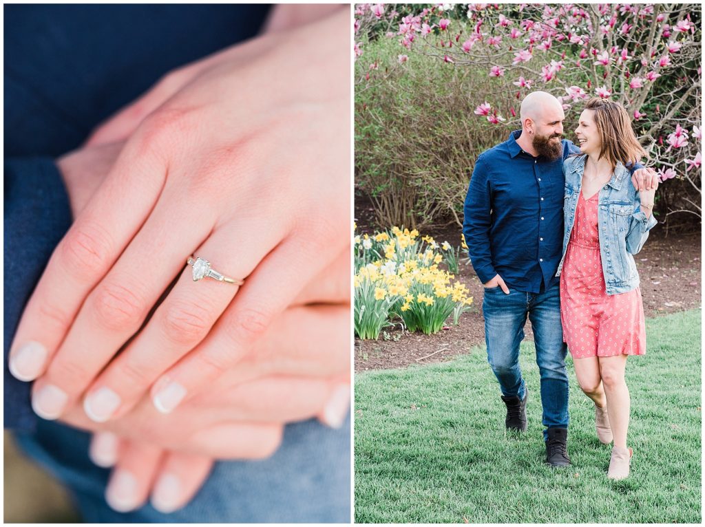 Spring engagement session in the daffodils at Grand cascades Lodge, Crystal Springs Resort NJ wedding photographers. By Renee Ash Photography