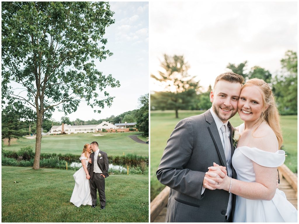 Outdoor sunset bride and groom portraits on their wedding day at the Club at Picatinny in dover New Jersey. Photo by Renee Ash Photography 