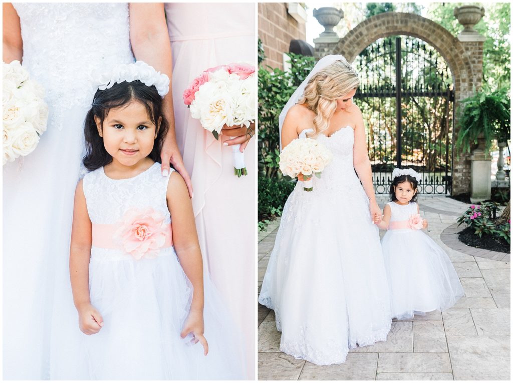 Bride and her daughter flower girl on her wedding day at the Brownstone.  Renee Ash Photography
