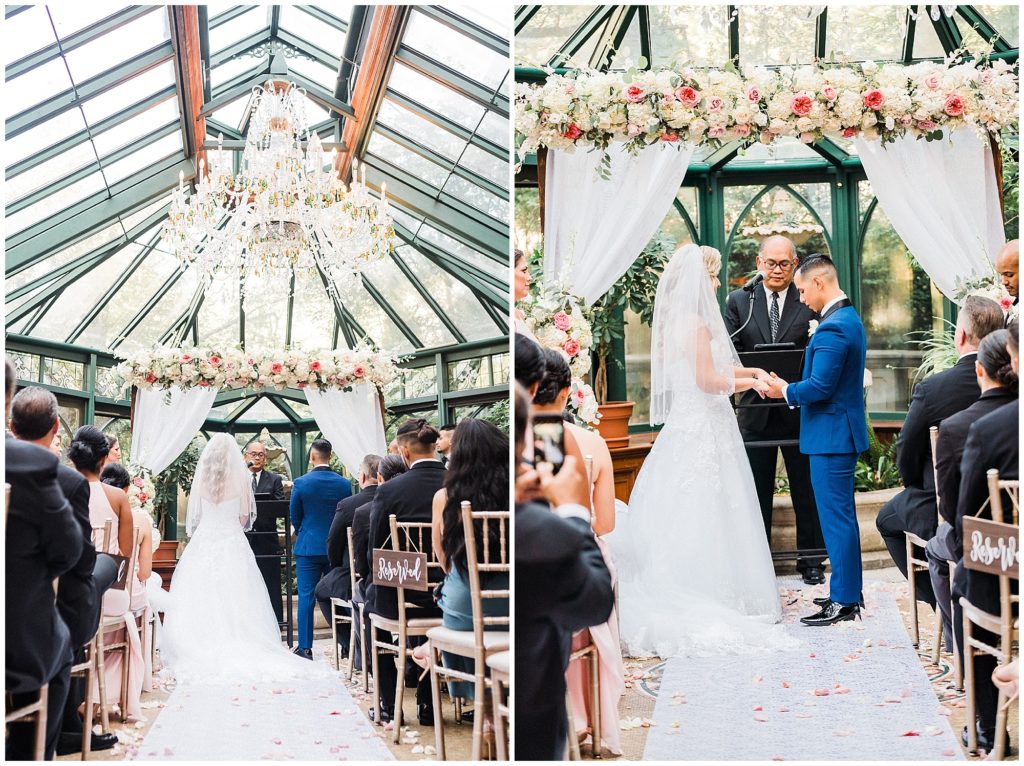 Bride and Groom ceremony at the Grand Conservatory at the Brownstone.  Renee Ash Photography