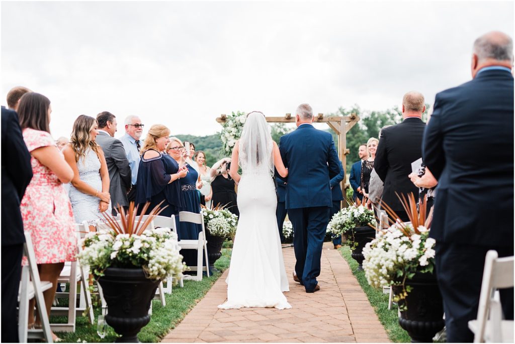 Father of the bride walking his daughter down the aisle Ballyowen at Crystal Springs summer wedding. Renee Ash Photography, Hardyston NJ 