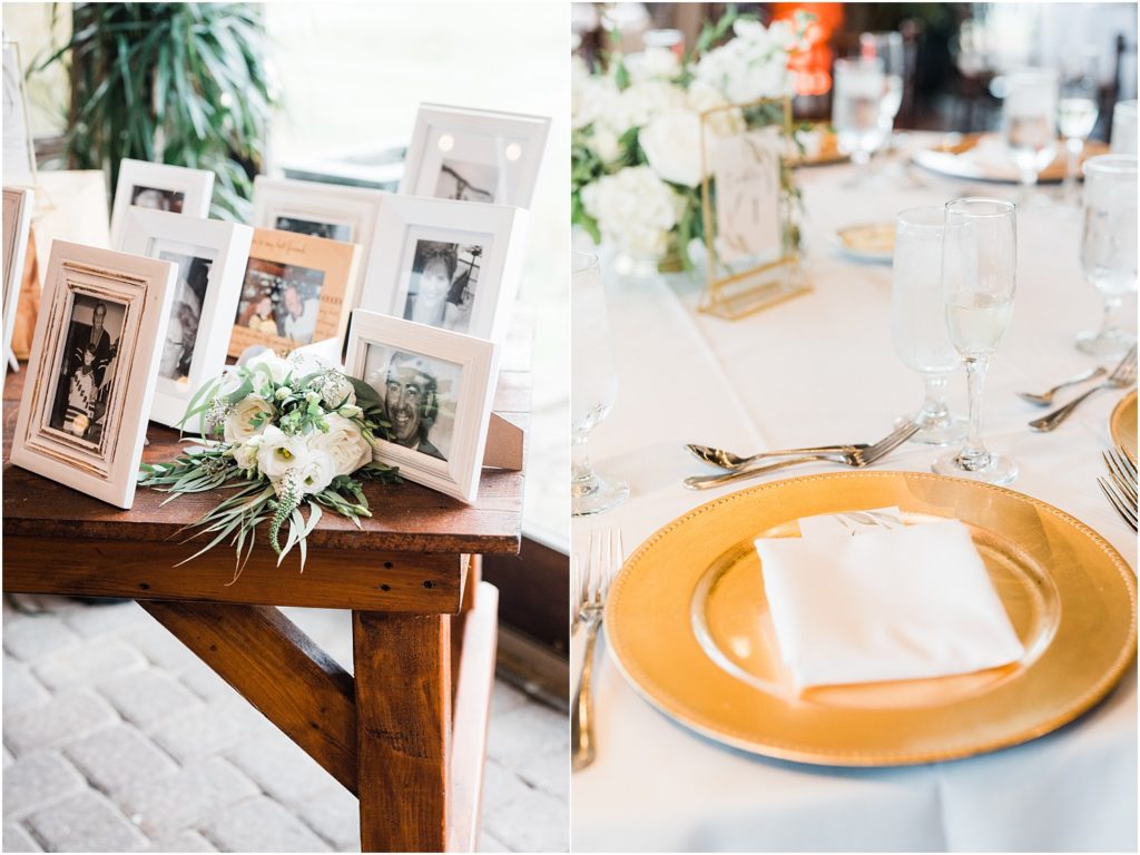 Reception place setting and memorial table. Ballyowen at Crystal Springs summer wedding. Renee Ash Photography, Hardyston NJ 
