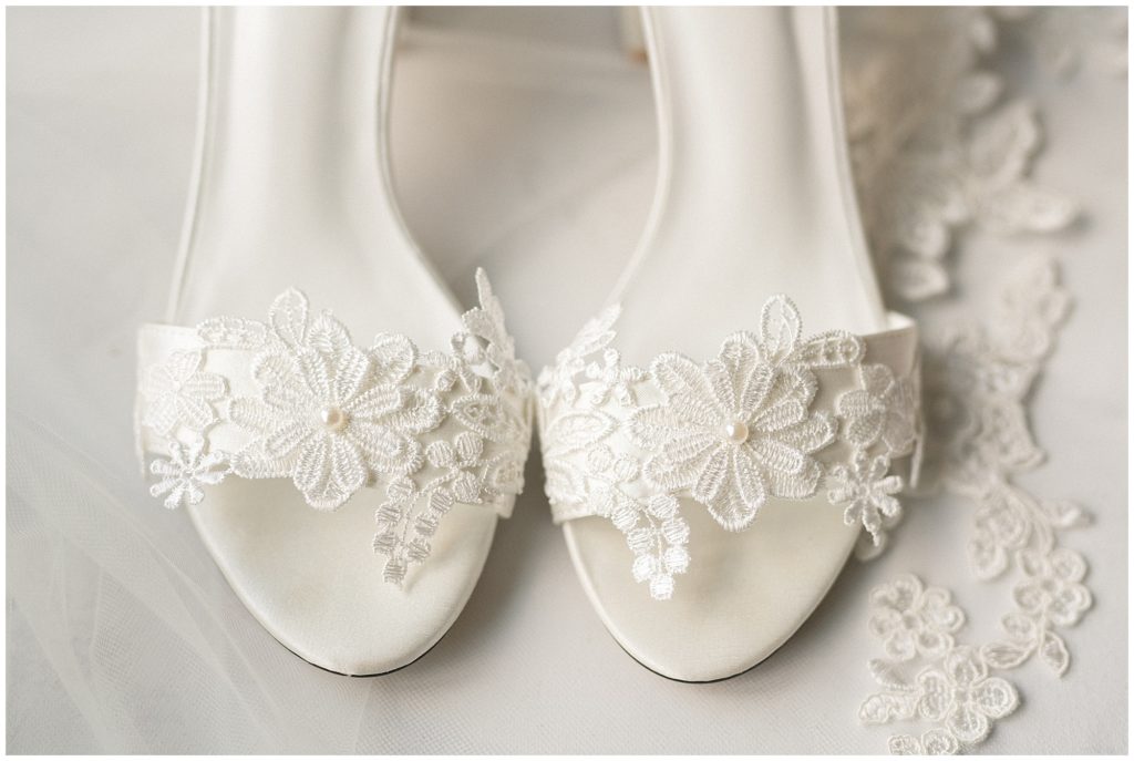 White lace floral bridal wedding day shoes from Amazon. Renee Ash Photography