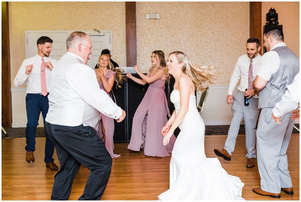 Bride and her dad dancing during their reception at the Club at Picatinny. Renee Ash Photography