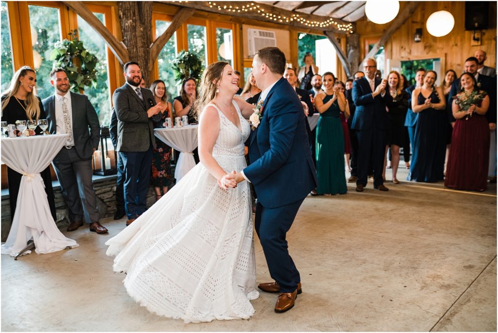 bride and groom's first dance at Emmerich Tree Farm Wedding warwick NY 