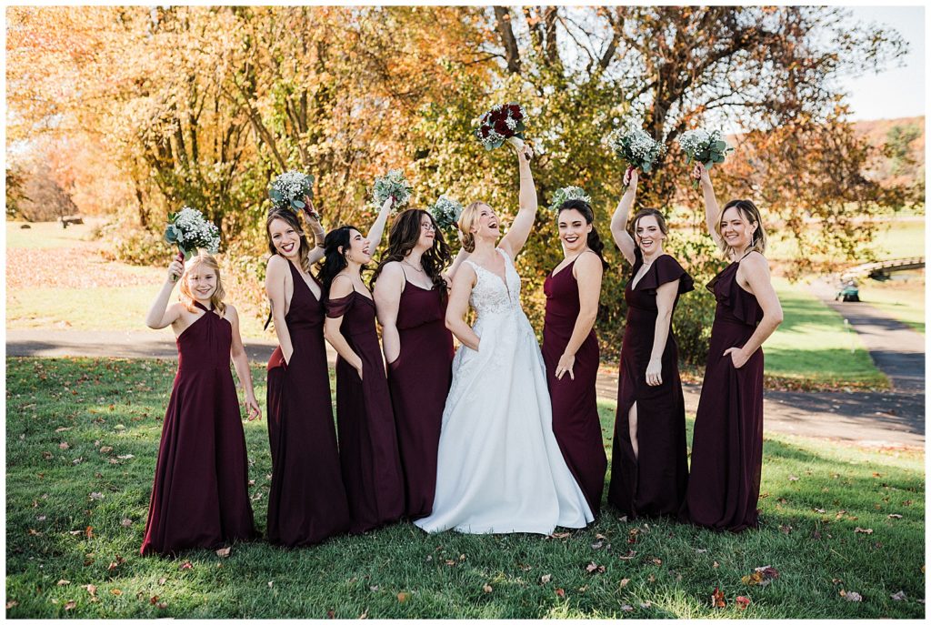Martina Lianna gown with pockets!! fall wedding at the Picatinny Club wedding by Renee Ash Photography Sussex County NJ wedding photographer 