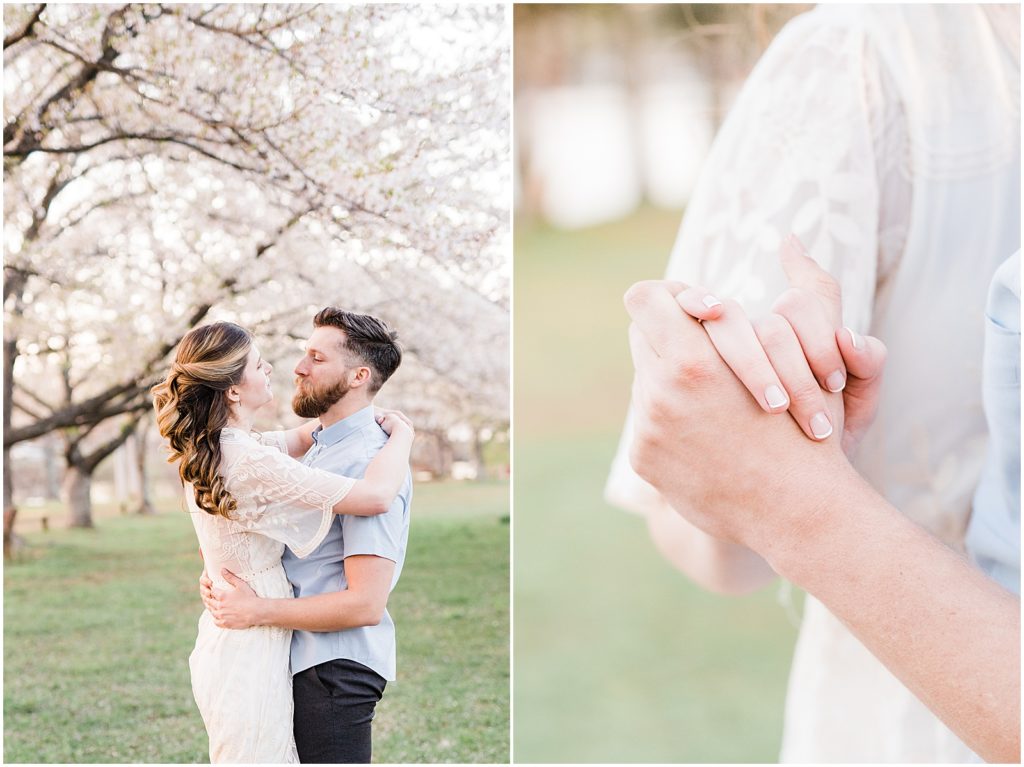 Northern NJ engagement photos in the cherry blossoms with Renee Ash Photography 