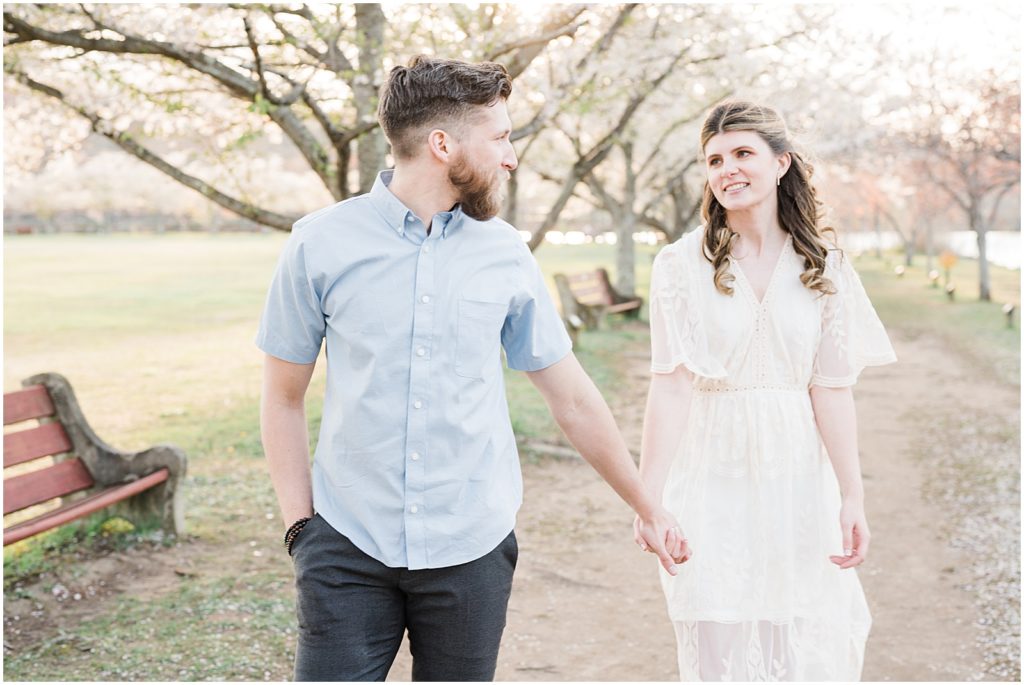 engagement photos in the cherry blossoms with Renee Ash Photography 