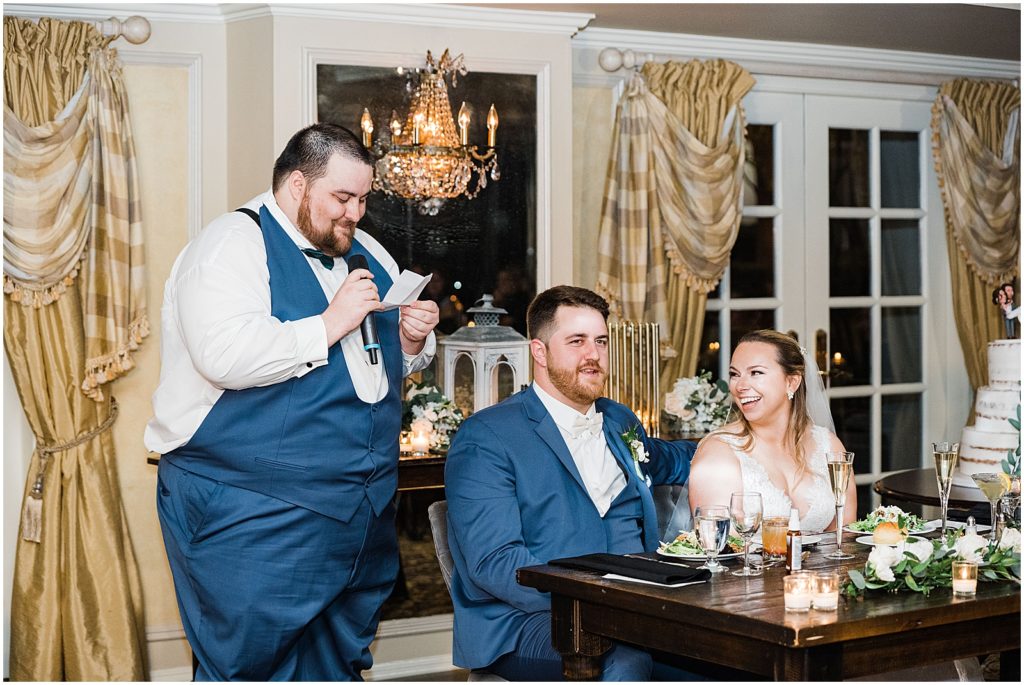 Best Man speech and toasts at The Olde Mill Inn Wedding Venue in Northern NJ. Renee Ash Photography
