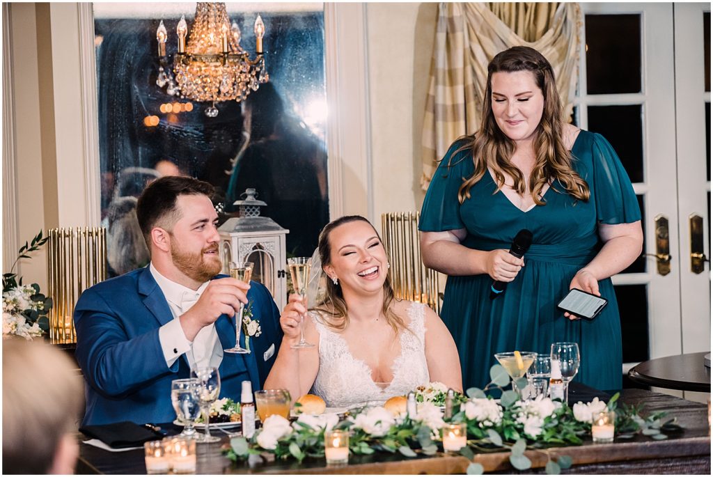 Maid of honor speech and toasts at The Olde Mill Inn Wedding Venue in Northern NJ. Renee Ash Photography