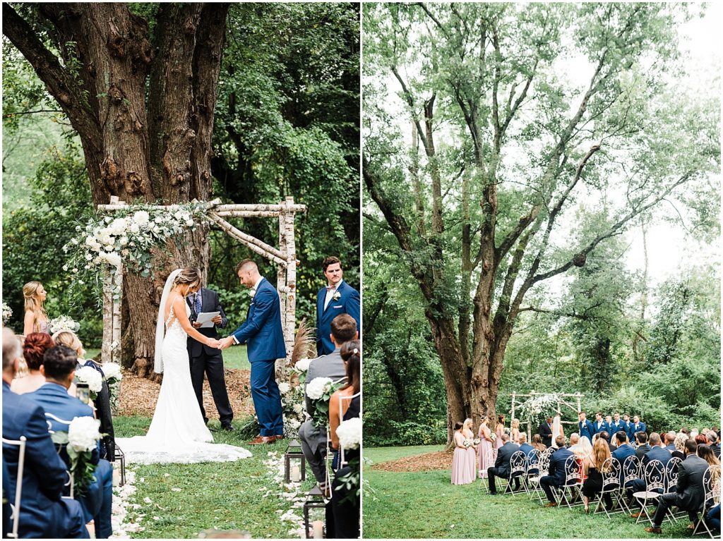 Waterloo Village Garden Wedding Venue  Ceremony first kiss under a big old tree. New Jersey Renee Ash Photography
