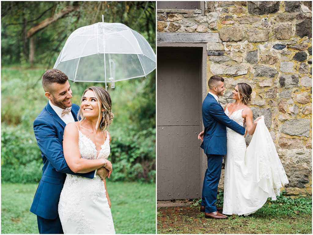 Rain on your wedding day. Clear umbrellas Waterloo Village Wedding Venue  New Jersey Renee Ash Photography