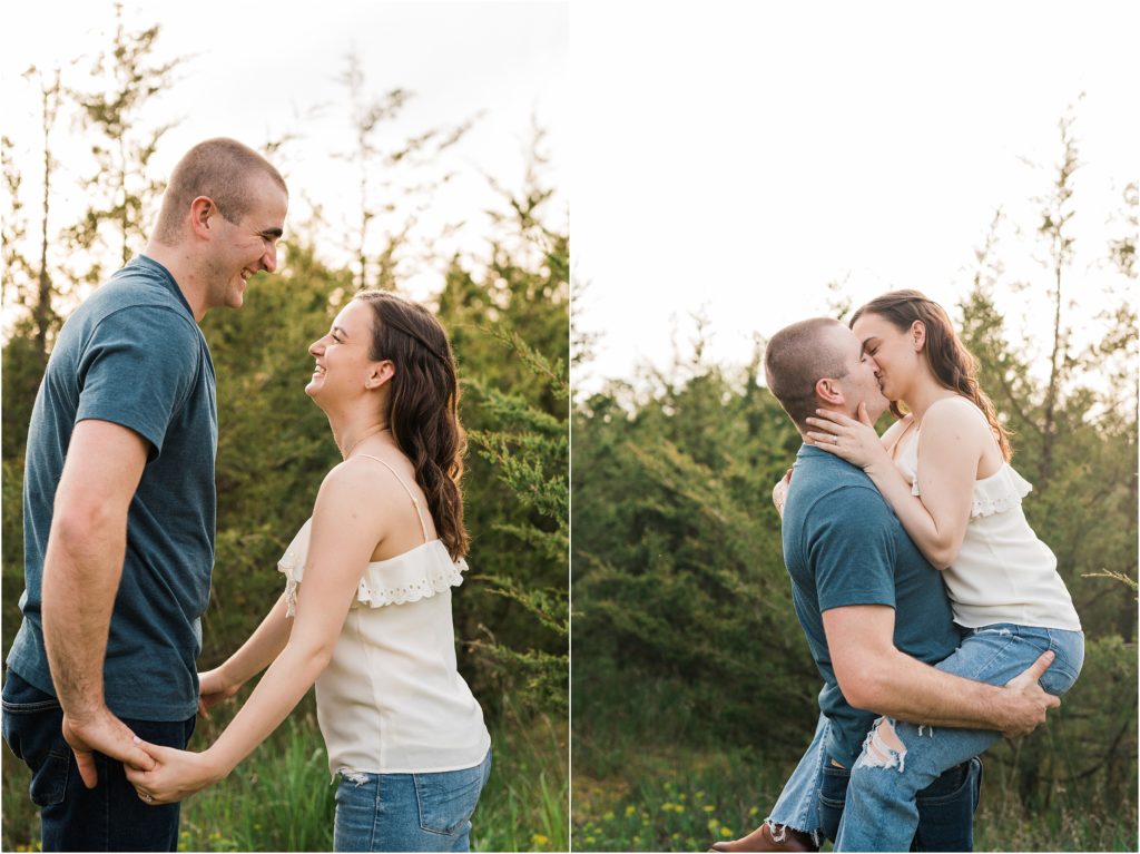 Sussex County wedding couple,  engagement photographer. Casual photo outfits for hiking in New Jersey. adventurous couples photo session. by Renee Ash Photography