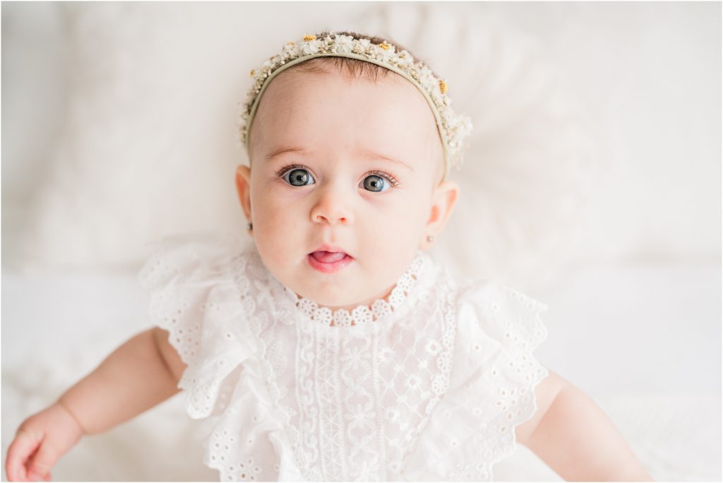 Vernon NJ baby photographer. simple white Milestone photoshoot by Renee Ash Photography