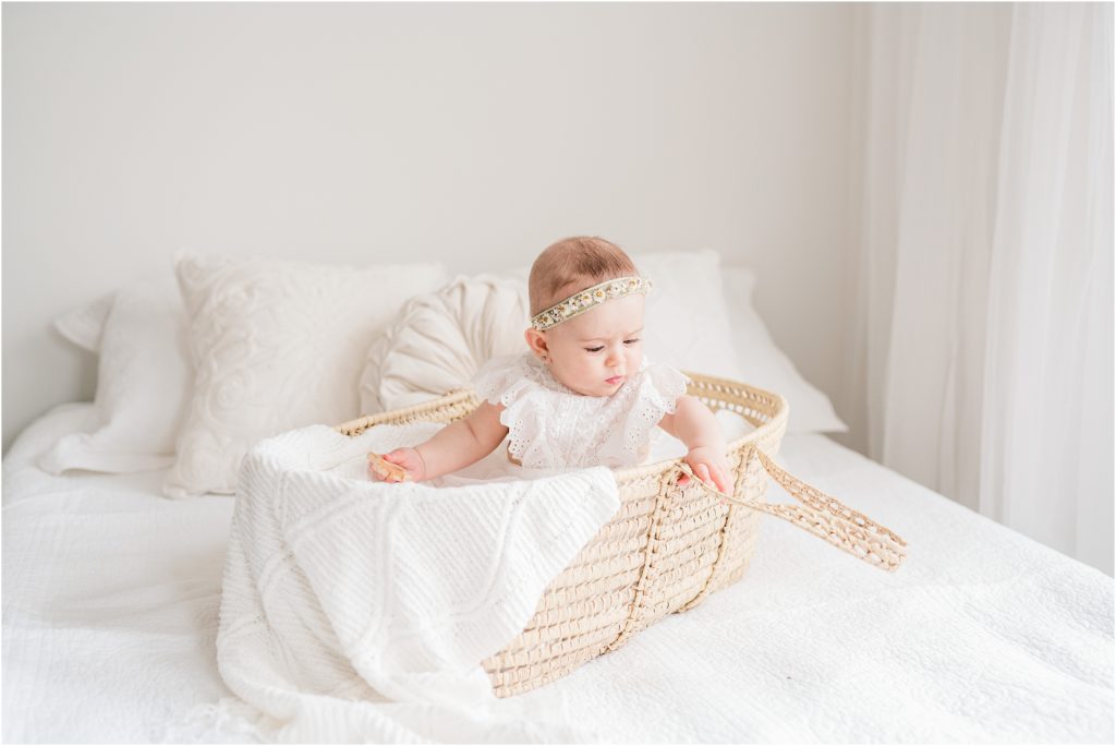 Vernon NJ baby photographer. simple white Milestone photoshoot by Renee Ash Photography