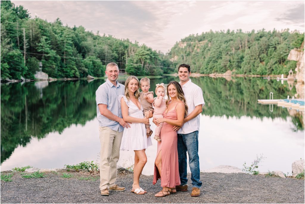 Family pictures in front of the lake during a weekend Mohonk Mountain house getaway in New York Renee Ash Photography