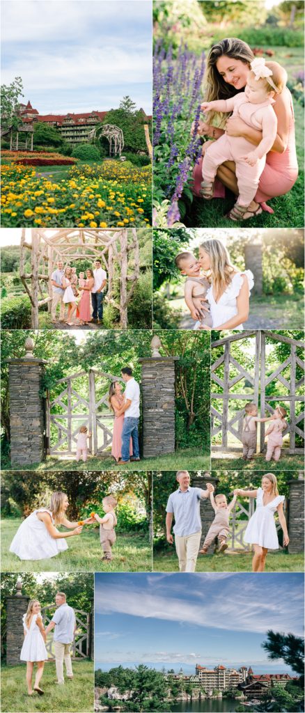 Family pictures in the gardens during a weekend Mohonk Mountain house getaway in New York Renee Ash Photography