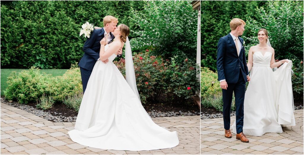 True to life color Bride and Groom wedding portraits at the Sherwood chalet at Forest Lodge wedding venue. Renee Ash Photography, NJ wedding photographer