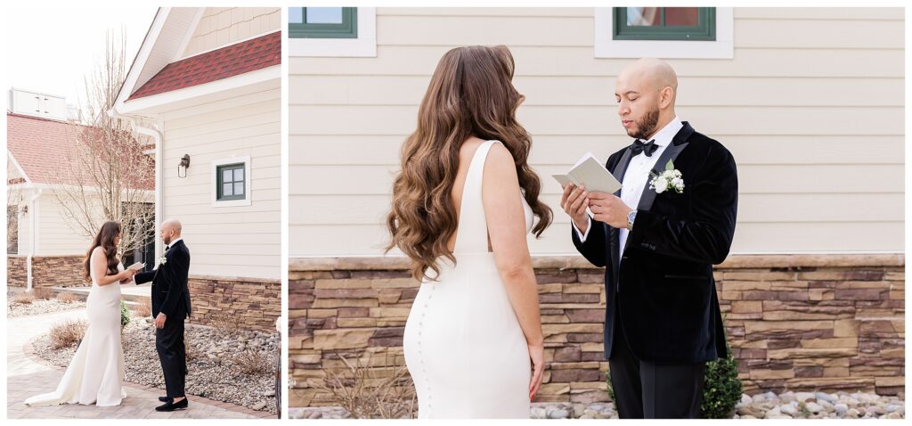 bride and groom private vows photos at The Barn at Villa Venezia Goshen NY wedding photographer