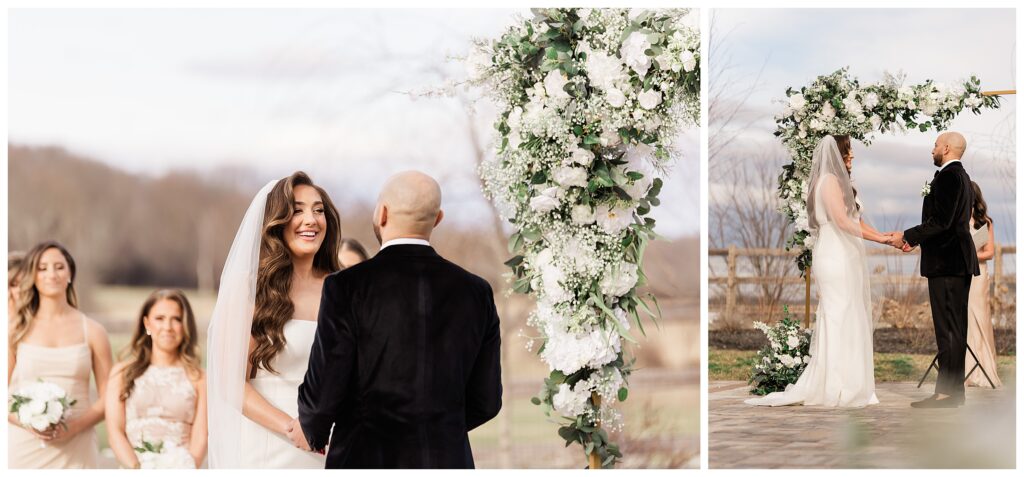 Floreal rental faux florals in an outdoor ceremony at The Barn at Villa Venezia Goshen NY wedding photographer
