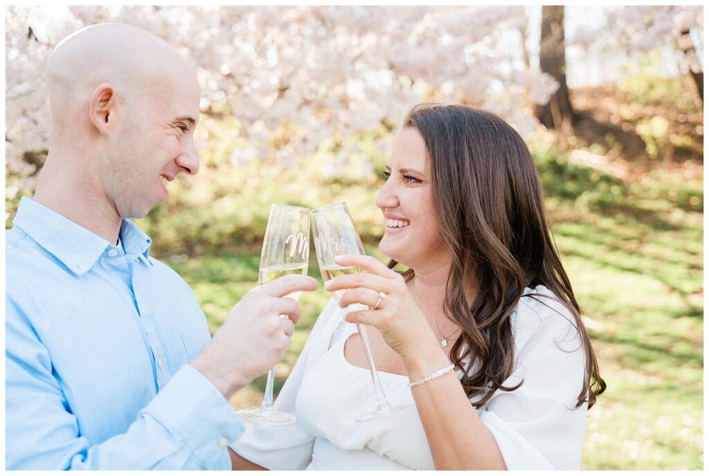 Mr and Mrs champagne flutes NJ engagement Photographer