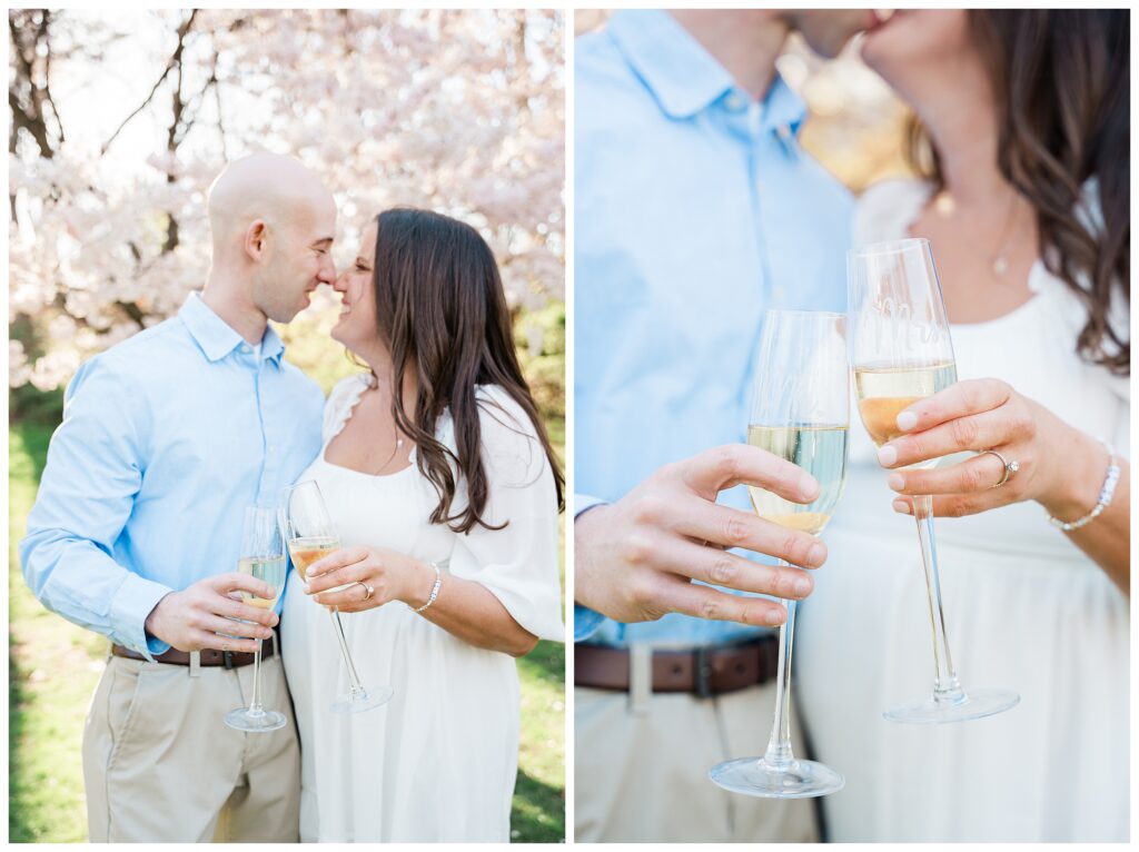 Mr and Mrs champagne flutes NJ engagement Photographer