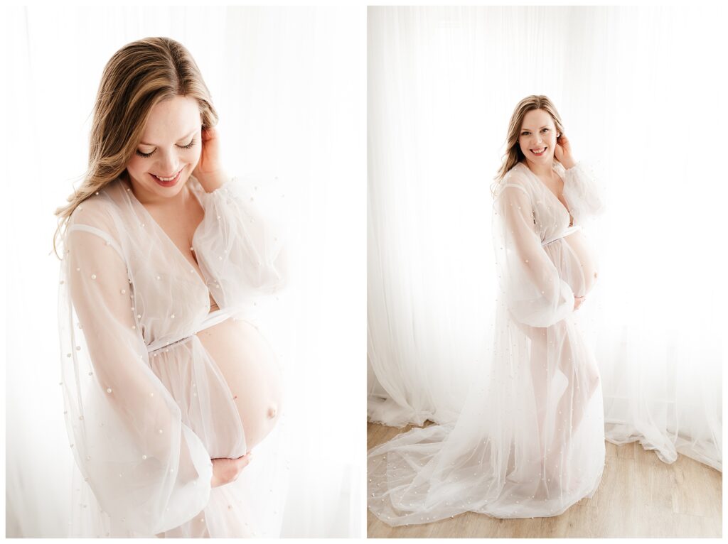 elegant bright white boudoir style maternity photographer in New Jersey