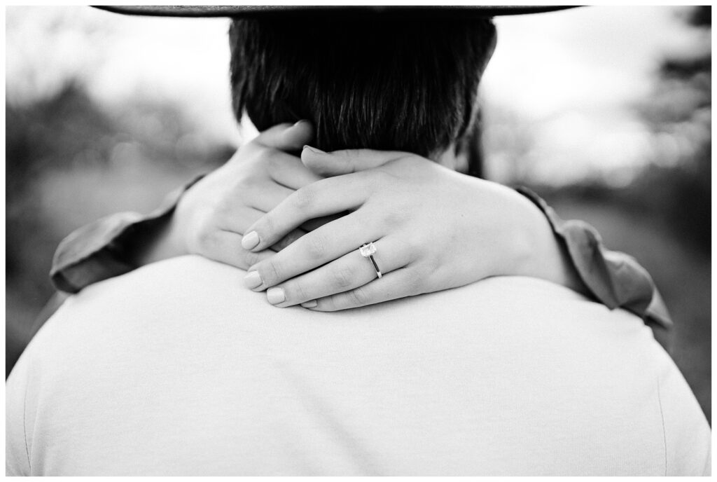 Cowboy hat black and white engagement photos in new jersey