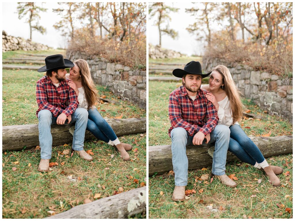 Yellowstone inspired Cowboy hat Mountain Top Engagement Photos at High Pint State Park New Jersey