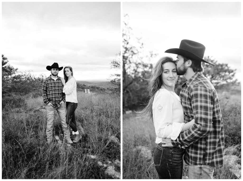 Yellowstone inspired Cowboy hat Mountain Top Engagement Photos at High Pint State Park New Jersey