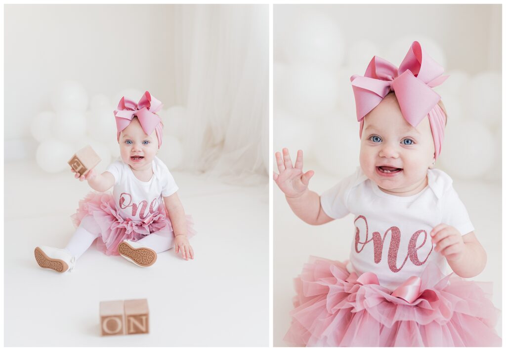 pink bow first birthday cake smash photographer in sussex county new jersey | Renee Ash Photography