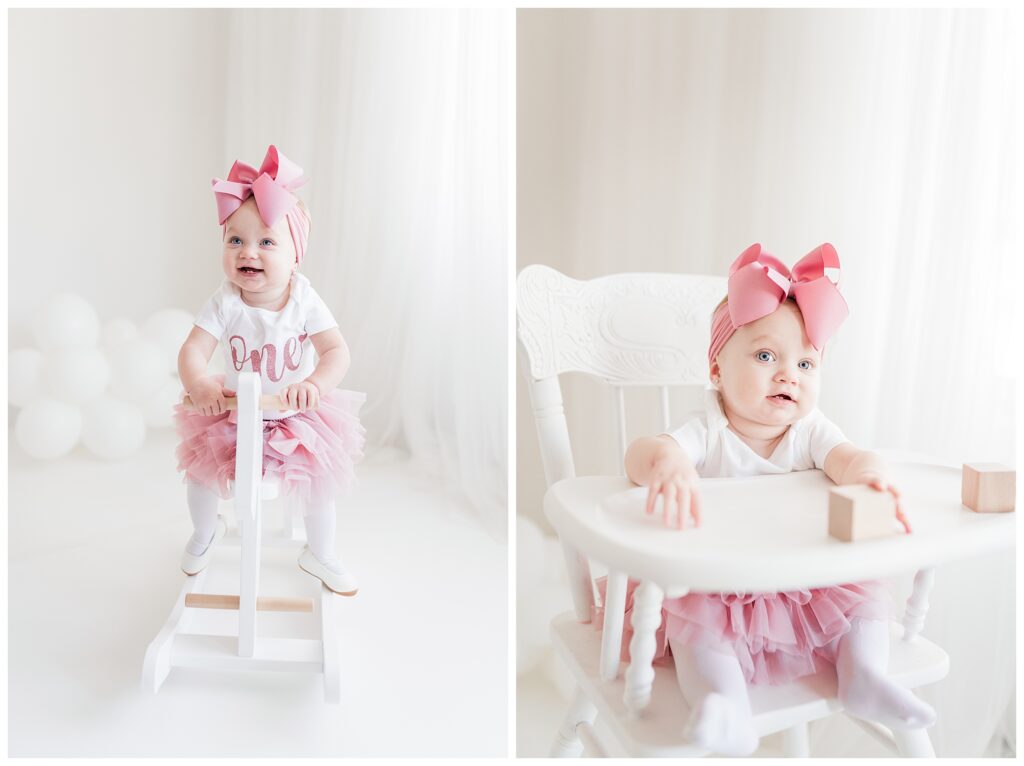 pink bow first birthday cake smash photographer in sussex county new jersey | Renee Ash Photography