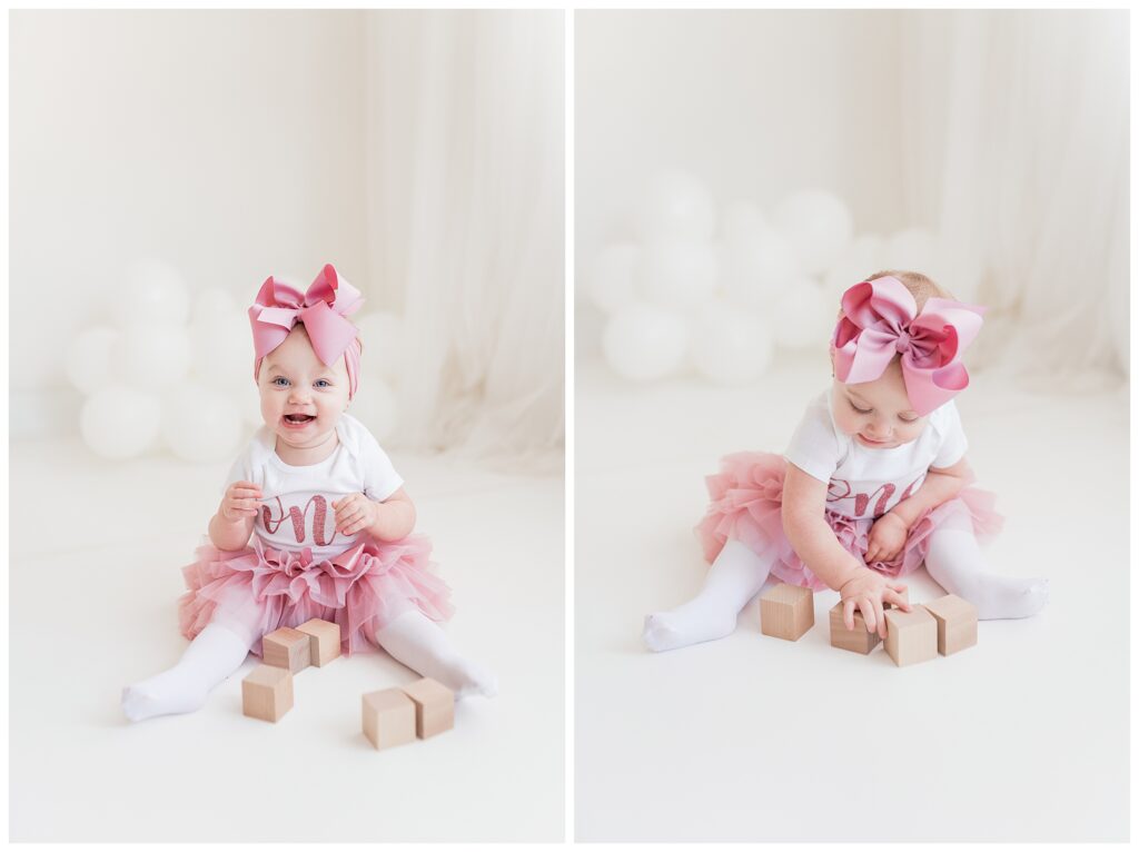 pink bow first birthday cake smash photographer in sussex county new jersey | Renee Ash Photography