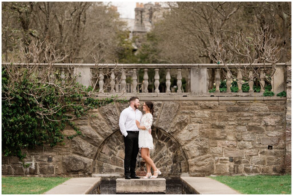 Castle garden engagement session in new Jersey at the Skylands Manor Botanical Gardens