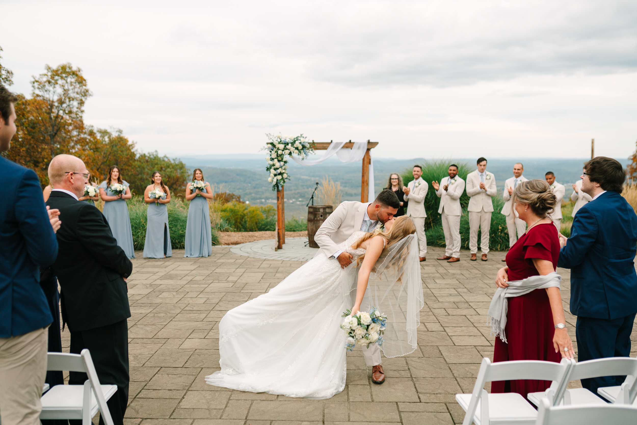 Mountain top wedding ceremony in sussex county nj during a late september mountain creek wedding at red tail lodge
