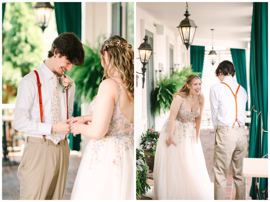 First look David's Country Inn wedding photographer. NJ Garden Wedding Ceremony Venue Renee Ash Photography