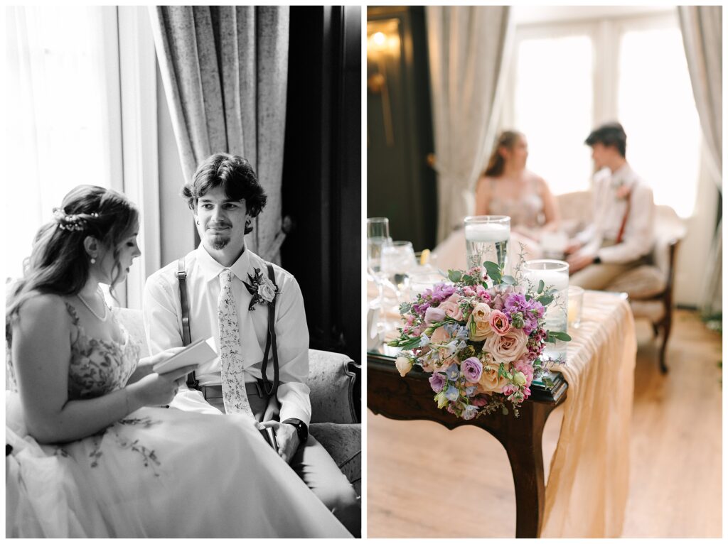 Private personal vows read to one another David's Country Inn wedding photographer. NJ Garden Wedding Ceremony Venue Renee Ash Photography