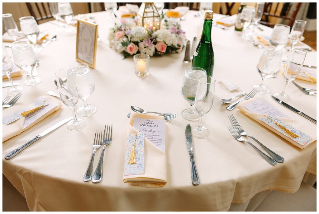 Thank you note to guests at their table wedding reception ideas David's Country Inn wedding photographer. NJ Garden Wedding Ceremony Venue Renee Ash Photography