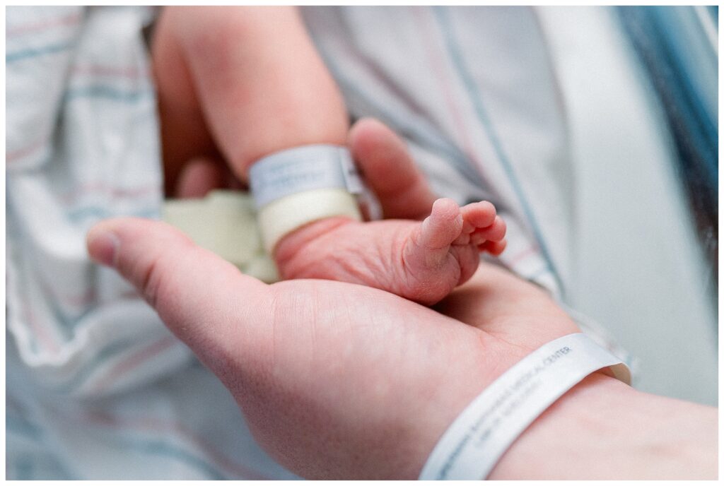 Newborn baby photographed during Fresh 48 session at Cooperman Barnabas Medical Center